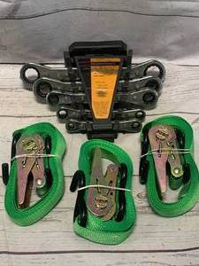 Lot of 3 Tie Down Straps & 6pc Ratcheting Wrench Set�