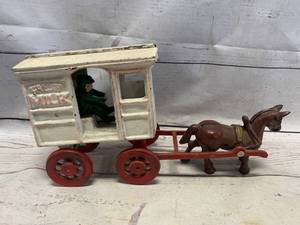 Antique Cast Iron Horse Drawn Milk Truck (approx 11 long)