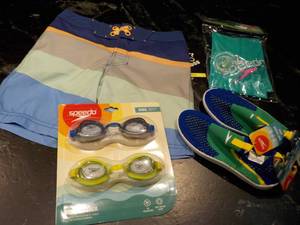 boys swim trunks, goggles, swim sho...
