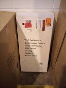 lot 15 image: Contemporary Country 13.5 in.W x 11.75 in.D x 27.5 in.H Free Standing Single Door Cabinet With Wainscot Panels In White by Redmon