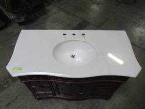 lot 200 image: Home Decorators Collection Winslow 48 in. W x 22 in. D Bath Vanity in Antique Cherry with Vanity Top in White Marble with White Basin BF-27003-AC