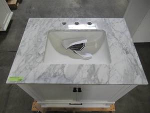 lot 204 image: Home Decorators Collection Merryfield 31 in. W x 22 in. D Bath Vanity in White with Marble Vanity Top in Carrara White with White Basin 19112-VS31-WT
