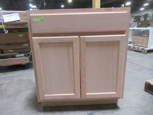 lot 214 image: Hampton Bay Assembled 30x34.5x24 in. Base Kitchen Cabinet in Unfinished Beech KB30-UFDF