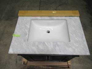 lot 215 image: Home Decorators Collection Blaine 30 in. Vanity in Black with Marble Vanity Top in Carrara White BFBLAINE30