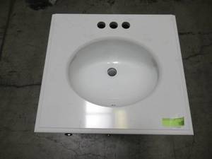 lot 216 image: Simpli Home Paige 20 in. W Vanity in Grey with Quartz Marble Vanity Top in White 3AXCVPAG-20