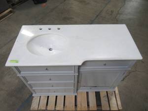 lot 217 image: Home Decorators Collection Hampton Harbor 48 in. Vanity in Dove Grey with Natural Marble Vanity Top in White with White Sink BF-25098-DG