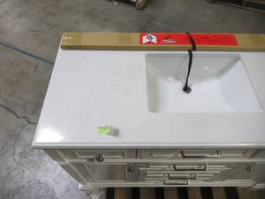 lot 219 image: Home Decorators Collection Melpark 48 in. W x 22 in. D Bath Vanity in White with Cultured Marble Vanity Top in White with White Sink Melpark 48W
