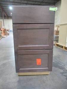 lot 228 image: Hampton Bay Shaker Assembled 18x34.5x24 in. Drawer Base Kitchen Cabinet with Ball-Bearing Drawer Glides in Brindle KDB18-BDL