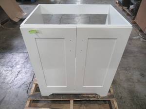 lot 309 image: Home Decorators Collection Hawthorne 30 in. W x 21-34 in. D Vanity Cabinet in Linen White 30681