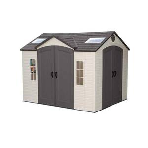 lot 105 image: Lifetime 10 ft. x 8 ft. High-Density Polyethylene (HDPE) Shed, 60001 - Small Corner Dent on One of the Roof Pieces.