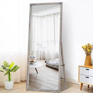 lot 108 image: Pexfix Retro 65 in. x 22 in. Grey Distessed Wood Frame Floor Mirror Full Length Standing for Farmhouse, US-LJ163WD012-HM.