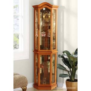 lot 110 image: Floor Standing Oak Lighted Curio Cabinet, FSCC2000-1MK - Glass Cracked On Bottom LH Side.