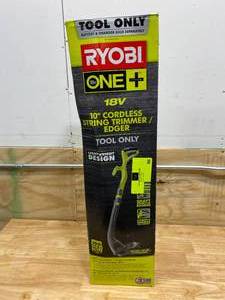 lot 80 image: RYOBI ONE 18-Volt Lithium-Ion Cordless Battery Electric String Trimmer and Edger (Tool Only)