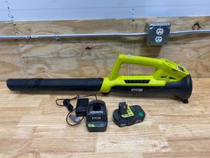 lot 83 image: RYOBI 90 MPH 200 CFM ONE 18-Volt Lithium-Ion Cordless Leaf BlowerSweeper with Battery and Charger