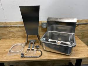lot 103 image: SANI-LAV Hands-Free Floor Mount Sink with Double Foot Operated Valve, Small Bowl.  Retails for $811.49
