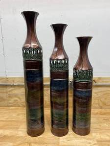 lot 104 image: Multi-Colored Iron Decorative Floor Vases (Set of 3).  Retails for $97.72