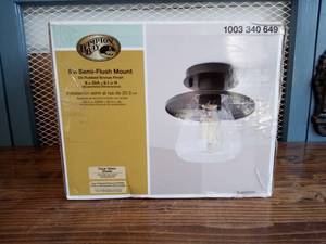 lot 183 image: Northmoore 1-Light Oil Rubbed Bronze and Glass Vintage Semi-Flush Mount