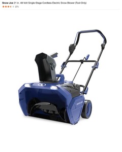 lot 11 image: SNOW JOE 21 IN. 48-VOLT SINGLE-STAGE CORDLESS ELECTRIC SNOW BLOWER(TOOL ONLY) WITH SNOW JOE 24 VOLT ELECTRIC SNOW SHOVELS. SEE PICTURES