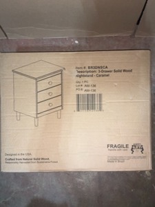 lot 36 image: WALKER EDISOMN FURNITURE COMPANY CLASSIC MID CENTURY MODERN 3-DRAWER CARAMEL SOILD WOOD NIGHTSTAND. SEE PICTURES