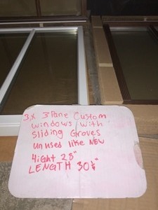 lot 46 image: (3) PANE CUSTOM WINDOWS WITH SLIDING GROVES (H 28 X 30 14 LENGTH) SEE PICTURES