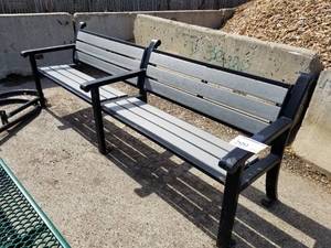 lot 299 image: Oudoor Metal Park Bench with WoodComposite Slat Seating 8L