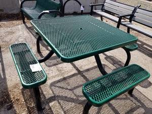 lot 298 image: Outdoor Rubber Coated Metal Park Picnic Bench with Built-In Seats