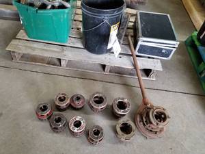 lot 244 image: Ridgid Pipe Threader  with Pipe Thread Head Attachments (x9)