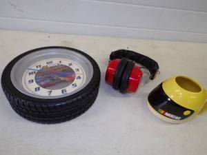 lot 20 image: NASCAR Clock, NASCAR Headset, NASCAR Coffee Cup