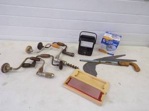 lot 89 image: Sharping Stone, Vintage Drills, Vintage Electrical Tester, and more