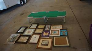 Lot of Framed Pictures  Green Cot