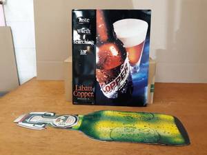 Pair of Tin Beer Signs Grolsch & Labatt Copper
