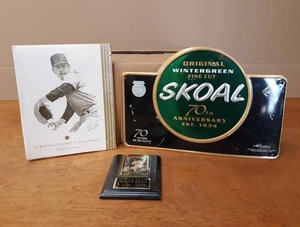 Skoal Tin Sign, Nolan Ryan Book and Card on Plaque