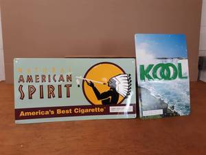 American Spirit and Kool Tobacco Embossed Tin Signs