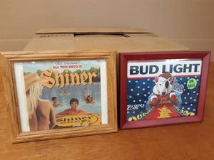 Bud Light & Shiner Beer Ads in Frames