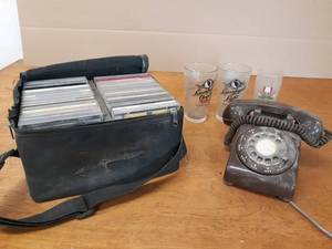 Vintage Rotary Phone, Collection of CDs and Beer Glasses