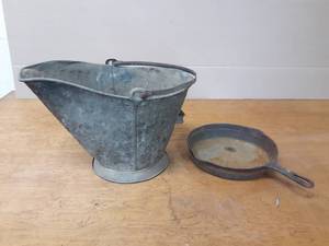 Griswold #8 Cast Iron Pan and Galvanized Coal Bucket