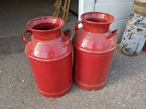 Pair of Red Painted Milk Cans