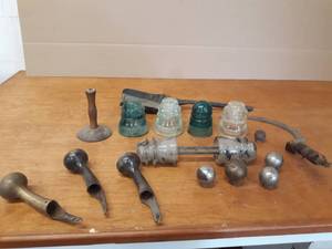 Lot of Antiques, Insulators, Brass Ends and More