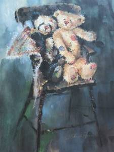 lot 380 image: Teddy Bears On Highchair Framed Art