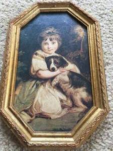 lot 384 image: Girl With Puppy Framed Art With Ornate Gold Frame