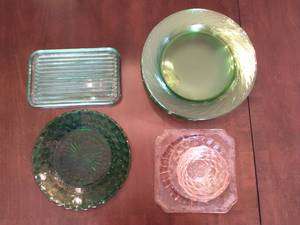 Collection of Vintage Colored Glass Kitchen Items