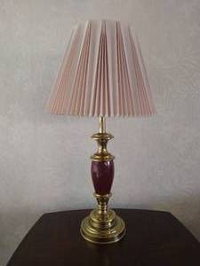 Stiffel Brass Table Lamp with Maroon Accent