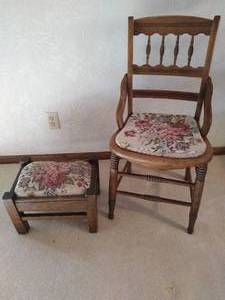 Vintage Chair, Stool, and Pillow
