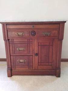 Vintage Marble Top Oak Dresser Entry Washstand Commode