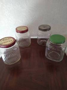 Four Vintage Coffee Glass Jars with Lids