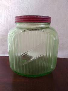 Vintage Coffee Green Glass Jar with Lid