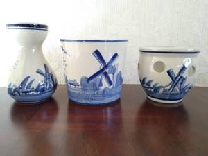 Three Delft Blue Pottery