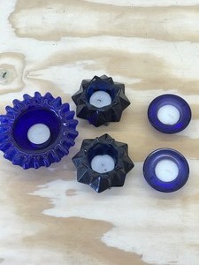 lot 15 image: Blue glass candle holders