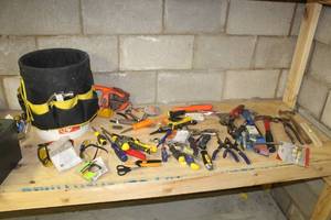Tool Bucket, Nylon Parts Organizer  with Hand Tools - Hammers, Wrenches, Chalk Lines, Cutters, Screwdrivers, Misc. Hand Tools