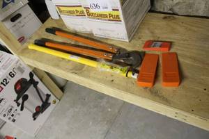 Yard Tools - Pruner, Axe Handle, Splitting Wedges (x3)